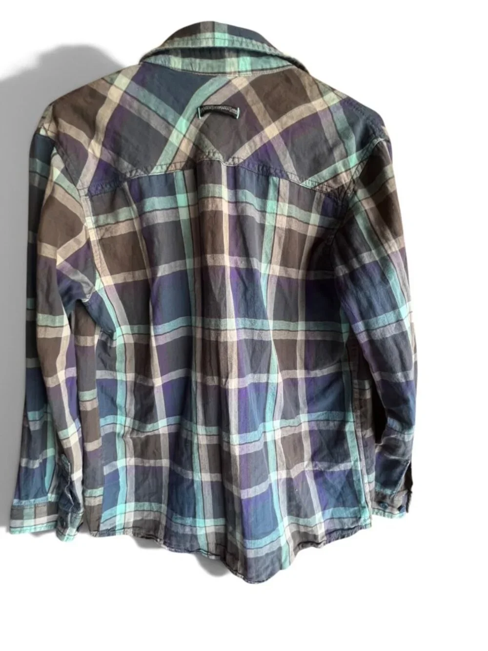 Vans Boys Plaid Button Down Shirt Purple Teal Long Sleeve Size XL